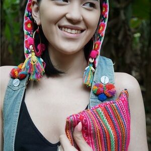 Vibrant textile up cycled Women's hooded vest